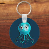 Cute Blue Octopus - Kawaii Cartoon Animal Zee Sleutelhanger (Voorkant)
