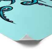 Cute Blue Octopus - Kawaii Cartoon Zee Dierlijke K Poster (Hoek)