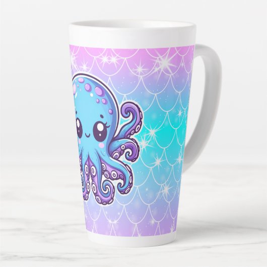 Cute blue octopus latte mok (Rechterhoek)