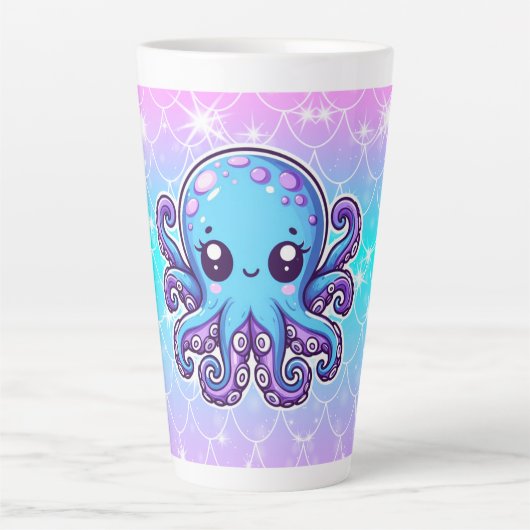 Cute blue octopus latte mok (Voorkant)