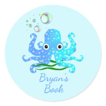 Cute Blue Octopus met bubels Nautical Book Bord