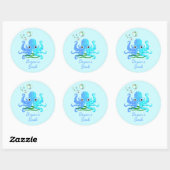 Cute Blue Octopus met bubels Nautical Book Bord Ronde Sticker (Vel)