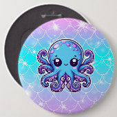 Cute blue octopus ronde button 6,0 cm (Voorkant /achterkant)