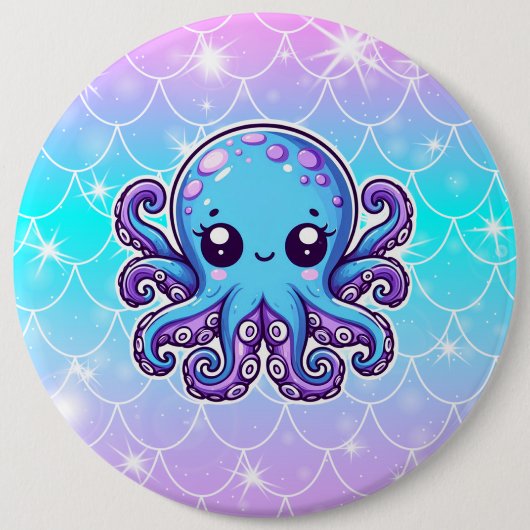 Cute blue octopus ronde button 6,0 cm (Voorkant)