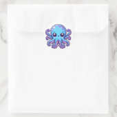 Cute blue octopus ronde sticker (Tas)