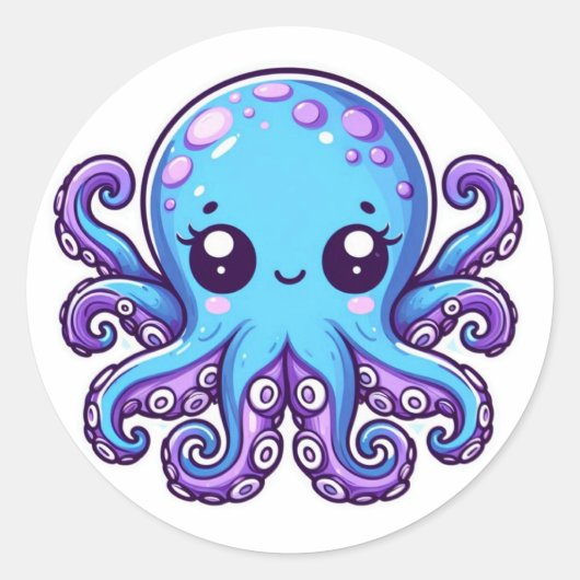 Cute blue octopus ronde sticker (Voorkant)