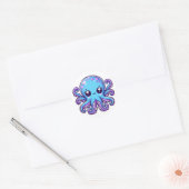 Cute blue octopus ronde sticker (Envelop)