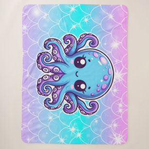 Cute blue octopus sherpa deken