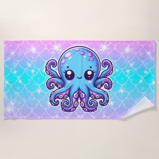 Cute blue octopus strandlaken (Voorkant)