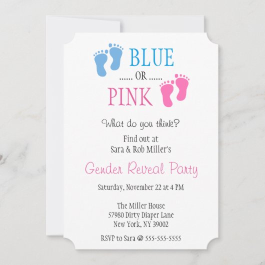 Cute Blue of Pink Footprint Gender onthullen Invit Kaart (Voorkant)
