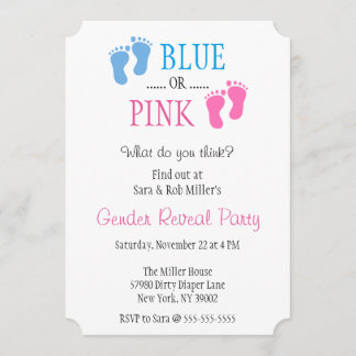 Cute Blue of Pink Footprint Gender onthullen Invit Kaart