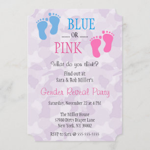 Cute Blue of Pink Footprint Gender onthullen Invit Kaart