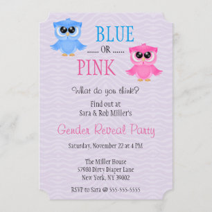 Cute Blue of Pink Owl Gender onthullen Invite Kaart