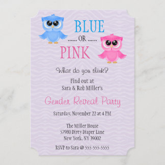 Cute Blue of Pink Owl Gender onthullen Invite Kaart