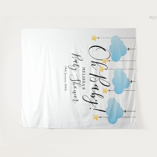 Cute Blue Oh Baby Shower Fotohokje Achtergrond Wandkleed (Voorkant (horizontaal))