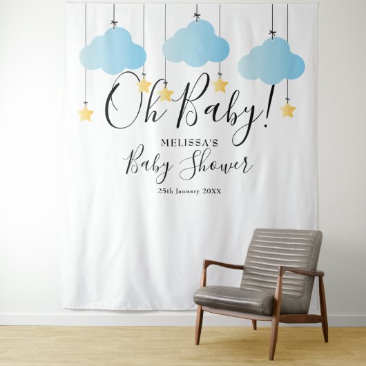 Cute Blue Oh Baby Shower Fotohokje Achtergrond Wandkleed (In situ)