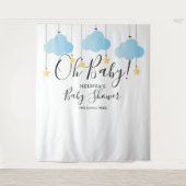 Cute Blue Oh Baby Shower Fotohokje Achtergrond Wandkleed (Voorkant)