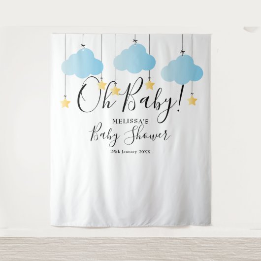 Cute Blue Oh Baby Shower Fotohokje Achtergrond Wandkleed (Voorkant)