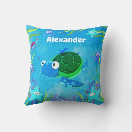 Cute Blue onder de Zee schildpad Kussen (Achterkant)