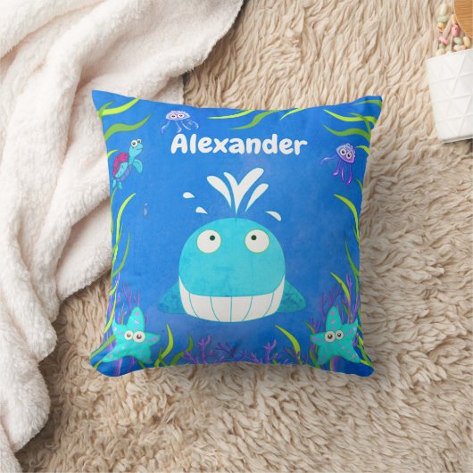 Cute Blue onder de Zee walvis Kussen (Deken)