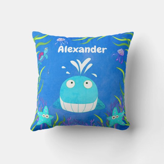 Cute Blue onder de Zee walvis Kussen (Achterkant)