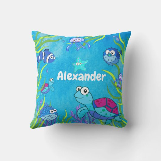 Cute Blue onder het Zee Baby Boy Nursery Throw P Kussen (Achterkant)