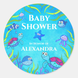 Cute Blue onder het Zee Boy Baby shower Napkins Ronde Sticker