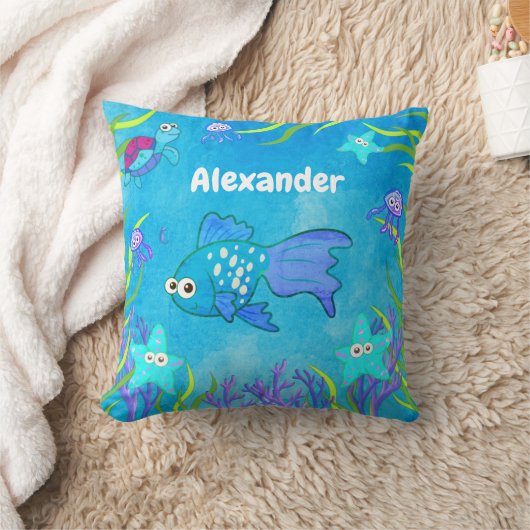 Cute Blue onder het Zee Vis en Starfish Kussen (Deken)