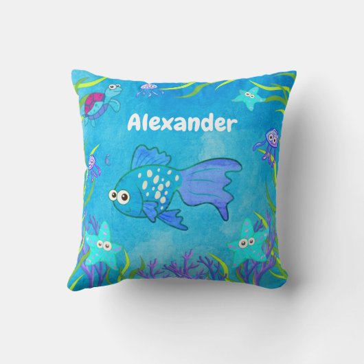Cute Blue onder het Zee Vis en Starfish Kussen (Achterkant)