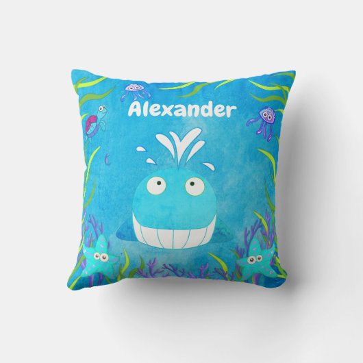 Cute Blue onder het Zee Whale Boy Kussen (Achterkant)