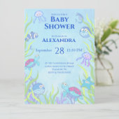 Cute Blue onder Zee Boy Baby shower Invitation (Staand voorkant)