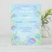 Cute Blue onder Zee Boy Baby shower Invitation (Staand voorkant)