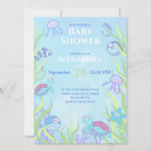 Cute Blue onder Zee Boy Baby shower Invitation