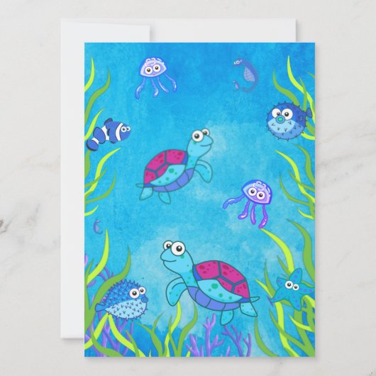 Cute Blue onder Zee Boy Baby shower Invitation (Achterkant)