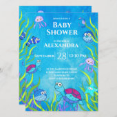 Cute Blue onder Zee Boy Baby shower Invitation (Voorkant / Achterkant)