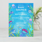 Cute Blue onder Zee Boy Baby shower Invitation (Staand voorkant)