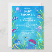 Cute Blue onder Zee Boy Baby shower Invitation (Voorkant)