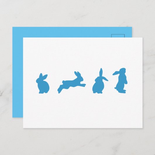 Cute Blue op White Rabbits Briefkaart (Voorkant / Achterkant)
