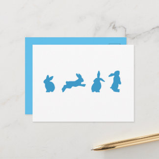 Cute Blue op White Rabbits Briefkaart