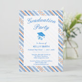 Cute blue oranje Aztec Tribal graduation party Kaart (Staand voorkant)
