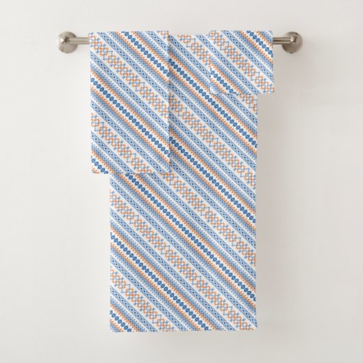 Cute blue oranje Aztec Tribal Motif Pattern Bad Handdoek (Insitu)