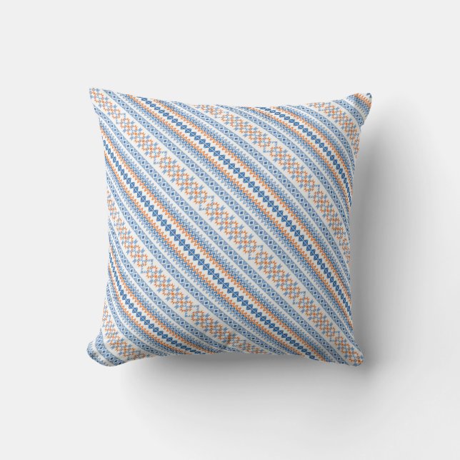 Cute blue oranje Aztec Tribal Motif Pattern Kussen (Voorkant)