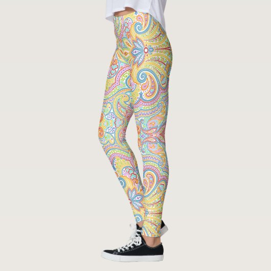 Cute Blue Oranje Roze Paars White Paisley Floral Leggings (Links)