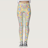 Cute Blue Oranje Roze Paars White Paisley Floral Leggings (Voorkant)