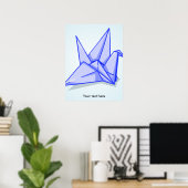 Cute blue origami paper crane poster (Thuiskantoor)