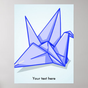 Cute blue origami paper crane poster