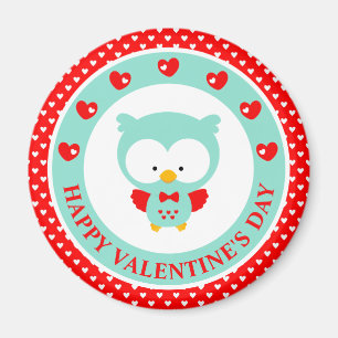 Cute Blue Owl and Hearts Valentijnsdag Magneet