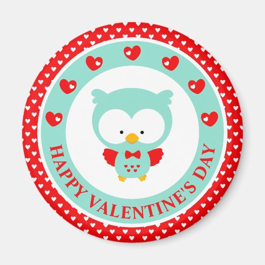 Cute Blue Owl and Hearts Valentijnsdag Magneet (Voorkant)