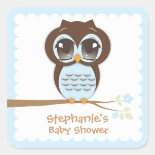 Cute Blue Owl Baby shower voor een jongen Vierkante Sticker