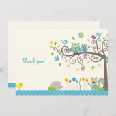 Cute Blue Owl Boy Baby shower Bedankt kaarten (Voorkant / Achterkant)